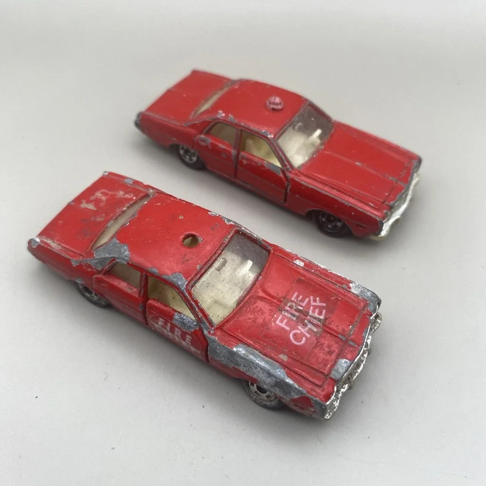 Set Lot of 2 Vintage Tomy Tomica Dodge Coronet Custom Fire Chief Red Die Cast